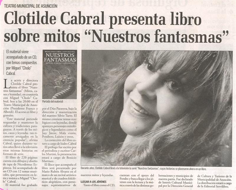 Clotilde Cabral presenta libro sobre mitos “Nuestros fantasmas