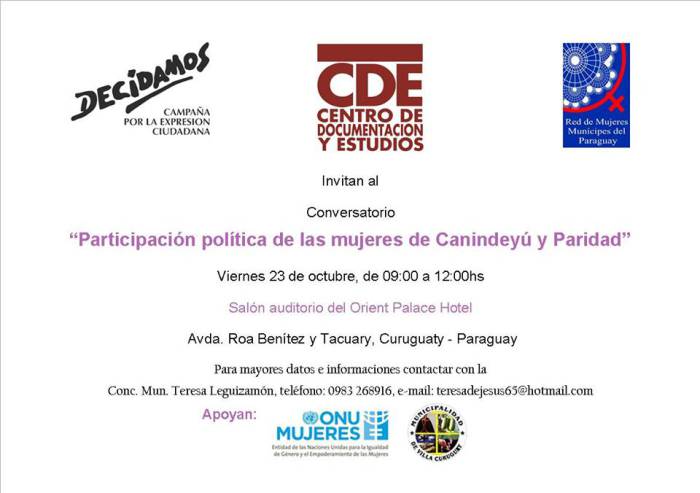 Conversatorio  “Participación política de las mujeres de Canindeyú y Paridad”