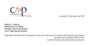 La Coordinación de Mujeres del Paraguay solicita medidas de protección ante el aumento de casos de violencia durante el COVID-19
