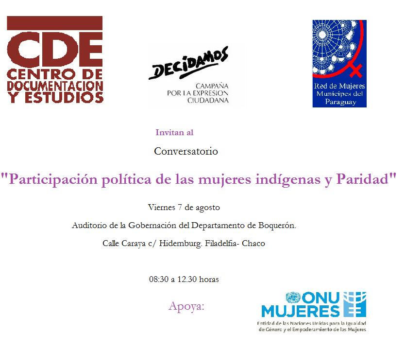 Filadelfia / Boquerón: “Encuentro sobre participación política de mujeres indígenas y paridad”